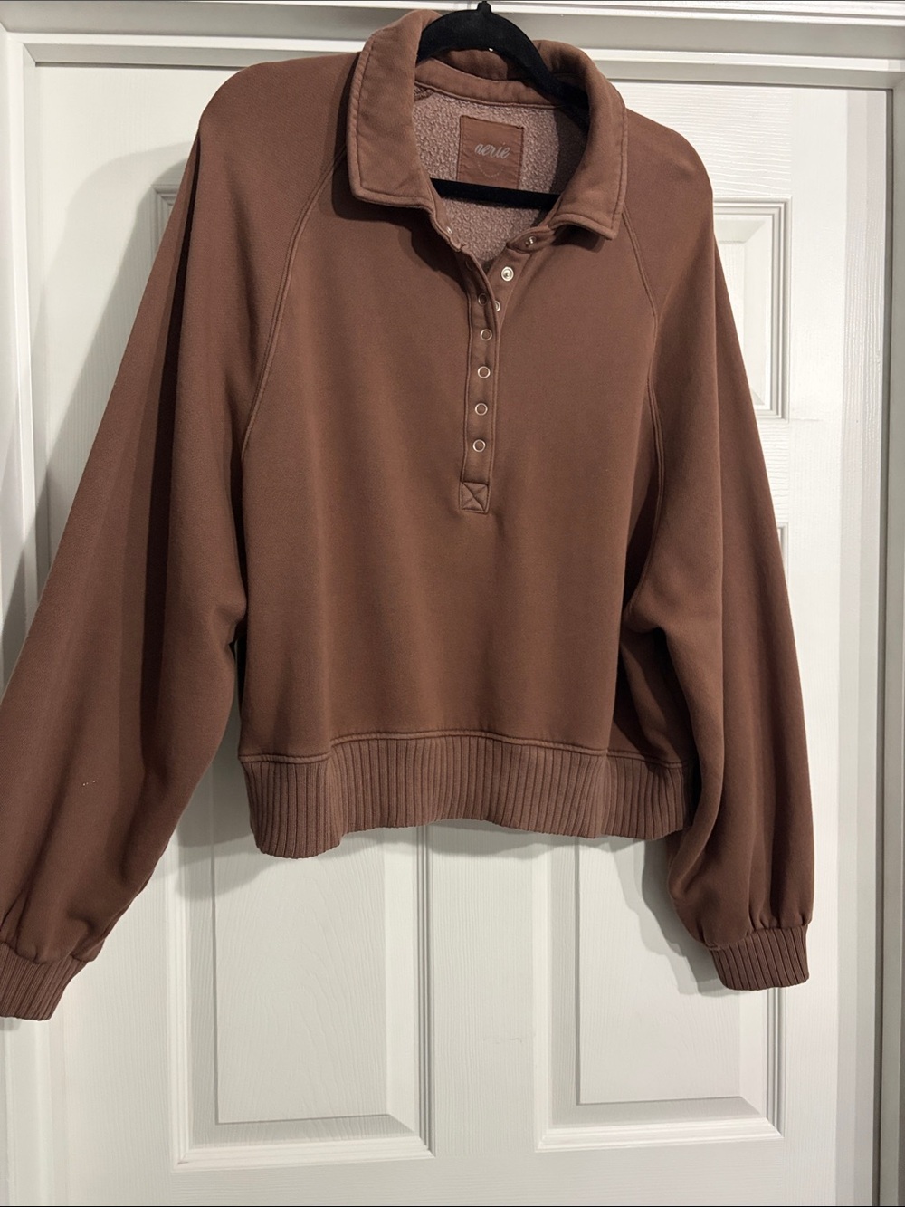 Aerie Half Snap Pullover Sweatshirt, Brown Size Lg - Picture 2 of 9